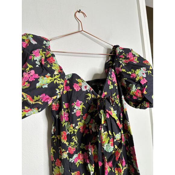 CAROLINE CONSTAS Reyna Black Floral Puff Sleeve Empire Waist Maxi Dress Size M - Picture 13 of 16